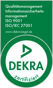 DEKRA Siegel für ISO Zertifizierungen nach ISO 9001 und ISO/IEC 27001