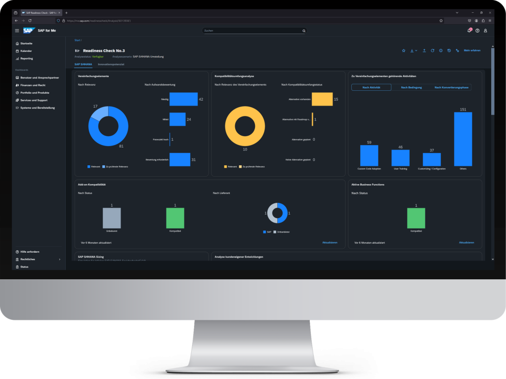 Dashboard eines SAP S/4HANA Readiness Check
